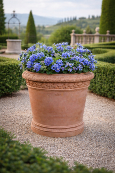 Grand pot rond en terre cuite d’Impruneta – relief floral classique et robustesse intemporelle
